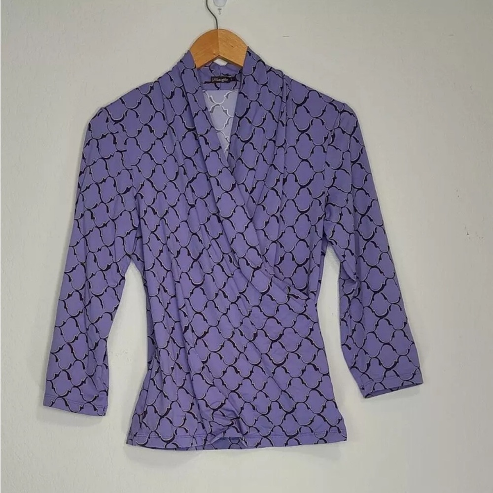 J. McLaughlin Purple Patterned Wrap Top